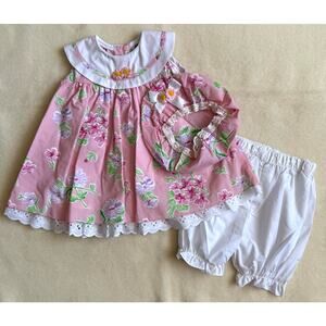 Vintage 90s Crayon Kids 3-Piece Bloomers Set Girl Size 18M Pink White Floral